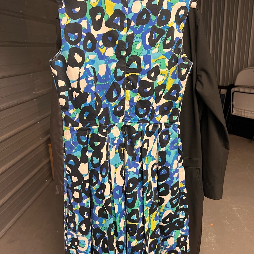 Monteau Sleeveless Blue Multi-Color Printed A-Line Dress; Size Medium